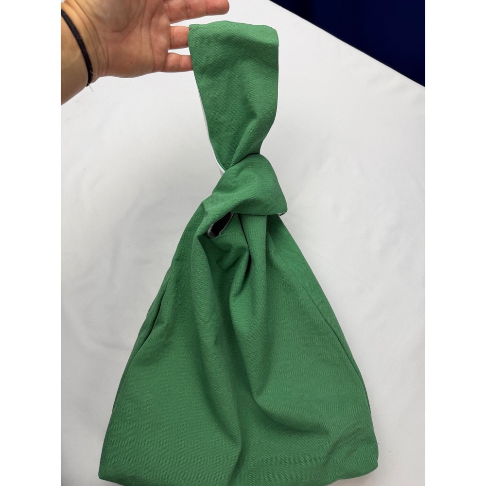 Green Canvas Japanese Knot Bag Minimalist Wristlet Tote Handbag
